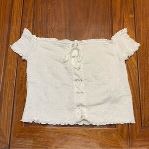 NWOT Forever 21 White Lace-Up Blouse - Off Shoulder - XXL